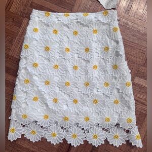 Altar'd State White Lace Daisy-Embroidered Pencil Skirt with Yellow Centers